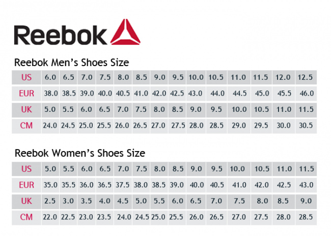 bảng size giày reebok nam nữ chính xác nhất