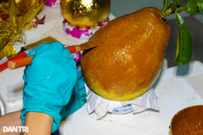 can tho, gold inlaid grapefruit, lunar new year 2023, the woman inlaid with grapefruit and coconut gold, selling half a million dong a pair