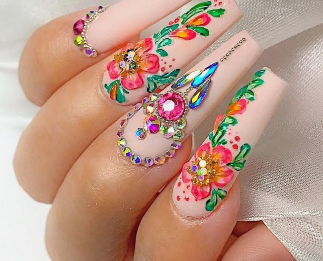 nail đẹp, top 15 mẫu nail hoa nổi đẹp đơn giản lung linh cho các nàng
