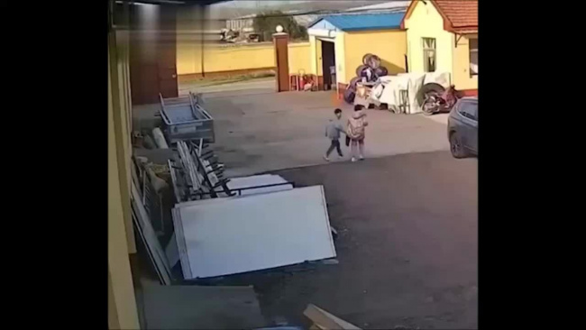 Hai bé chạy toán loạn vì bị chó đuổi