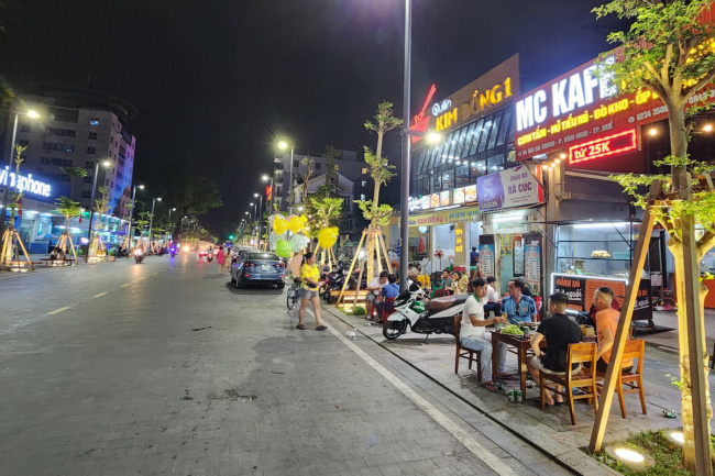 tourism, two vibrant walking streets at night in hue