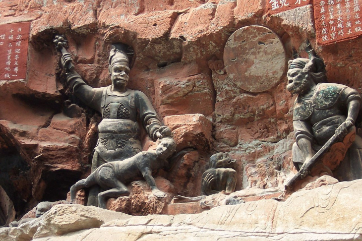 dazu rock carvings, du lịch châu á, khám phá, điểm đến, độc đáo các bức phù điêu tại tượng khắc đá đại túc, trung quốc