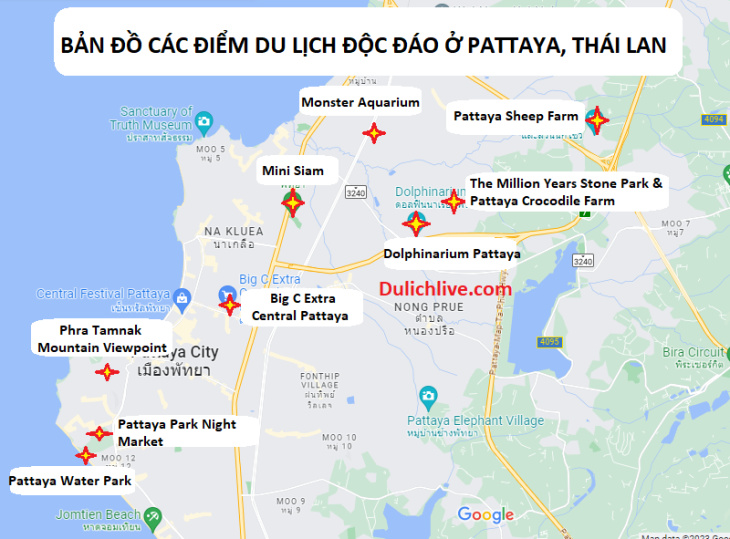 bản đồ các địa điểm du lịch đẹp ở pattaya thái lan 2023