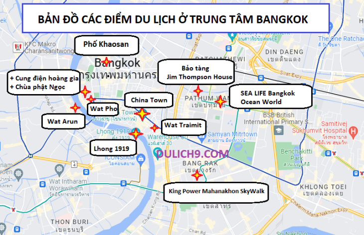 du lịch bangkok, du lịch thái lan, bản đồ du lịch bangkok thái lan cực dễ hiểu bằng hình ảnh